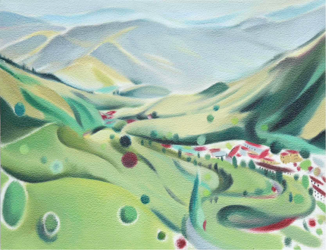 Mountains painted, beyond mountains.